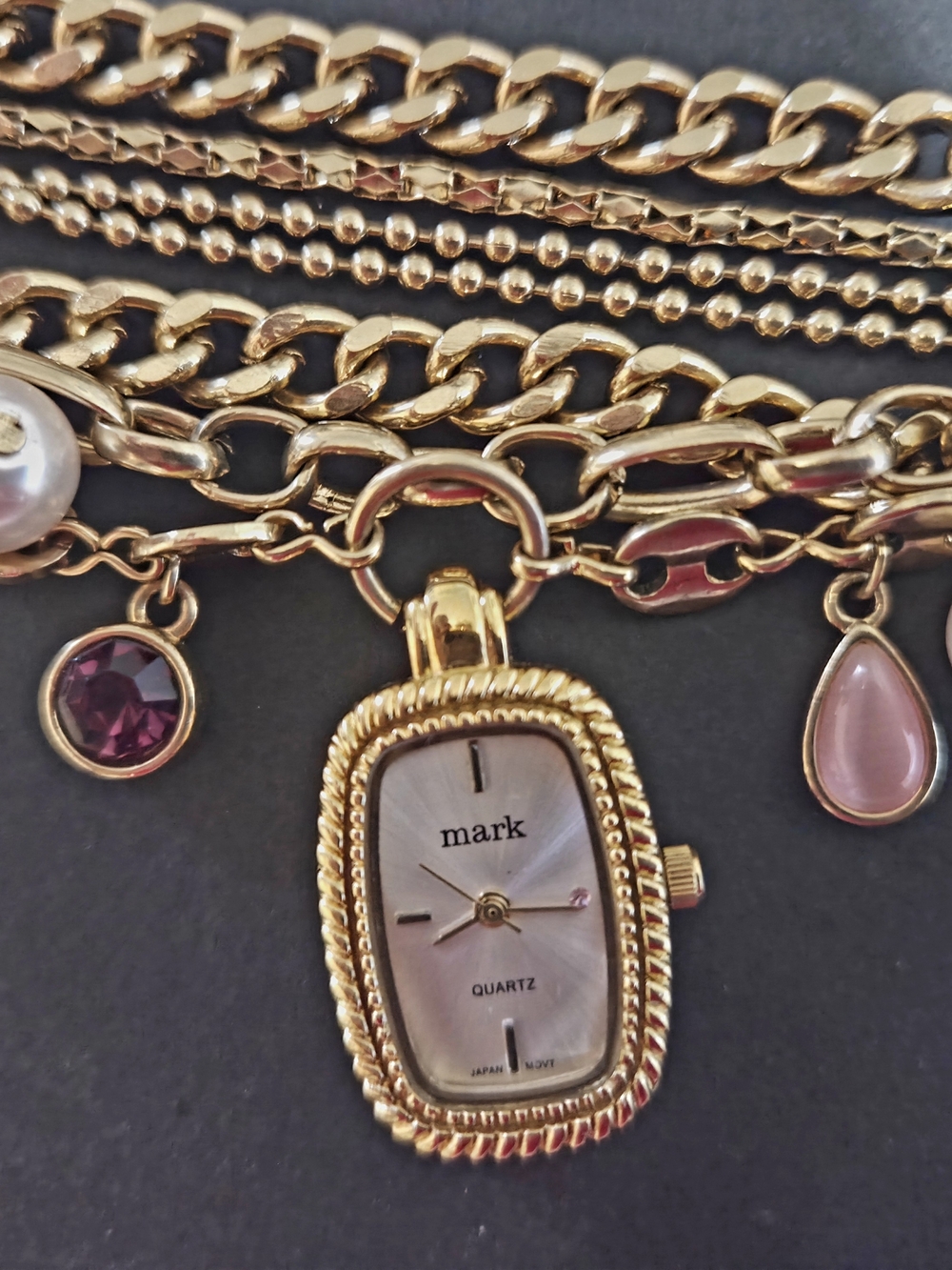 Avon Gold-Tone Multi-Chain Charm Bracelet Watch 'Mark' (New Battery)